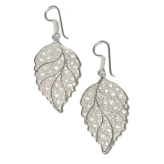 Silver Leaf Filigree Earrings