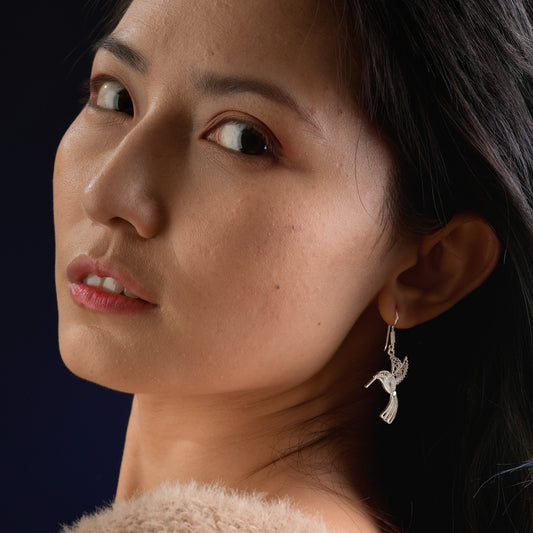 Silver Hummingbird Dangle Earrings