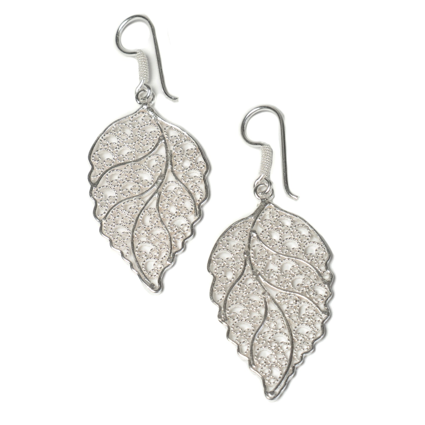 Silver Leaf Filigree Earrings